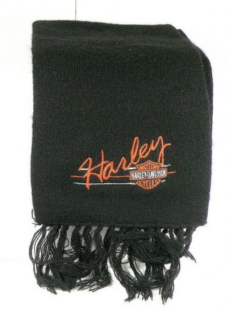Black Harley Davidson Fringed Scarf With Red Lettering - 48 " Long By 7 1/2 " Wide