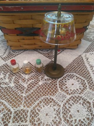 Vtg Novelty Miniature Floor Lamp Brass & Glass 3 Mini Perfume Bottles Dollhouse