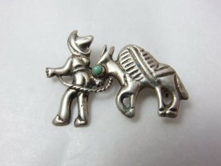 Vintage Mexico Sterling Silver Man With Donkey Small Brooch 6 Grams