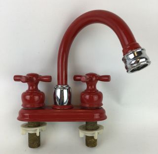 Vintage Retro Red / Chrome Metal Bathroom Kitchen Faucet Lavatory Tap 2 Handles