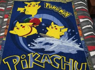 Vintage Pokemon Pikachu Tapestry Woven Blanket Throw Northwest Flying Surfing
