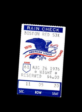 Boston Red Sox Ticket Stub Fenway August 26 1976 8/26/76 Vs.  Kansas City Royals