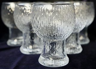 Six Vintage Retro Crown Corning ‘festive’ Bark Texture Clear Glass Goblets 200ml