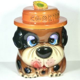 Vintage Kitsch Cookie Jar Dog Cartoon Japanese Pottery Kitchen 1960s Retro Ugly