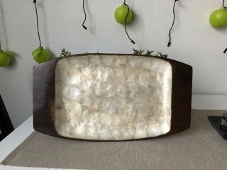 VINTAGE Retro WOOD MOTHER OF PEARL SERVING TRAY Solid 41cm Kitchen Decor 2