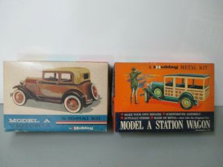 Vintage Hubley Model A Station Wagon,  Victoria Metal Model Car Kits (2)