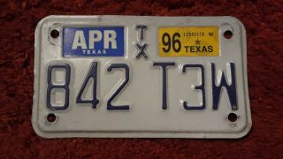 Texas Motorcycle License Plate With A 1996 Sticker
