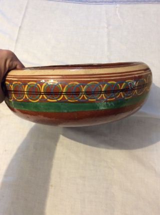 Antique Vintage Mexican Ceramic Bowl Folk Art Handmade Painted Pottery Talavera