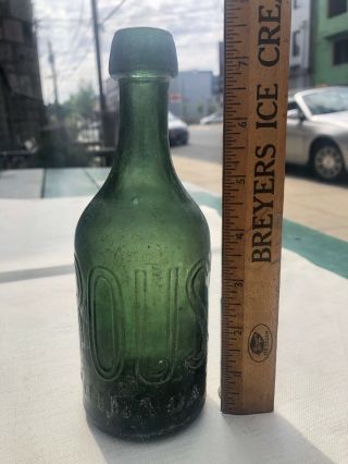 E Roussel / Philada Antique Green Iron Pontil Soda Bottle