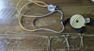 Vintage Antique Medical Surgical Instruments Scissor Stethoscope,  Head Mirror