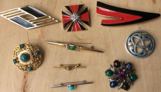 Vintage Jewellery Gorgeous Art Deco Enamel Geometric Bar Brooch Pin Exquisite