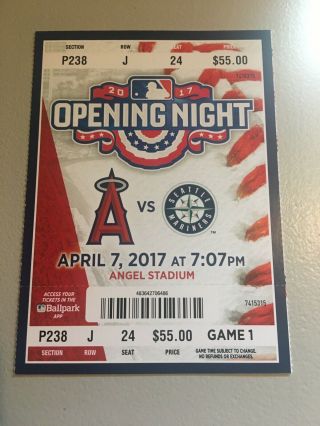 2017 Seattle Mariners Vs Angels Full Opening Day Season Ticket 4 - 7 - 17