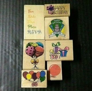 Rubber Stamps Happy Birthday Party Invites Celebration Balloons Lot 7 Vintage