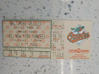 7/11/1996 York Yankees At Baltimore Orioles Ticket Stub Derek Jeter Hr 5