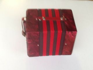 Vintage Antique 20 Key Concertina - Made In Italy - Red Pearl - 57 - 25141