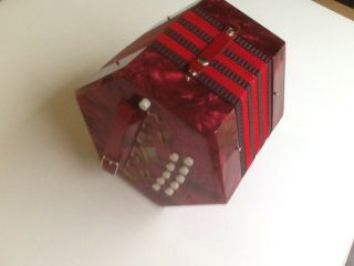 Vintage Antique 20 Key Concertina - Made in Italy - Red Pearl - 57 - 25141 2