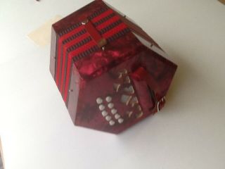 Vintage Antique 20 Key Concertina - Made in Italy - Red Pearl - 57 - 25141 3