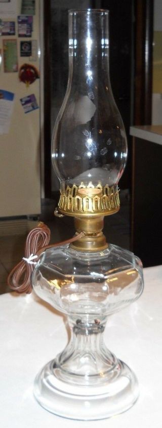 Vintage Clear Glass Antique Oil Lamp Converted To Electric 21 " Tall