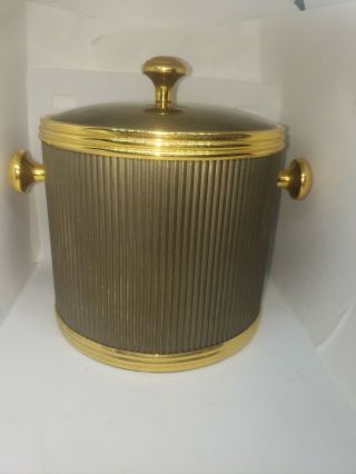 Vintage Mcm Ice Bucket Metal With Gold Tones