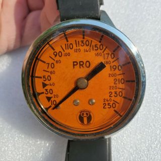Vintage Wrist Depth Gauge - - Aqua Lung Pro W Orange Face & Rubber Band.  Solid Cond