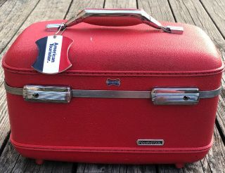 Vintage American Tourister Train Cosmetic Case Carry - On Luggage Red 14”