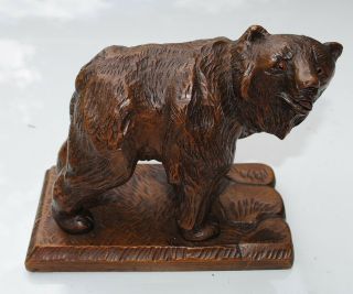 Antique Swiss Black Forest Wood Carving Grizzly Bear Walking,  Brienz Marked 1946