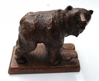 Antique Swiss Black Forest Wood Carving Grizzly BEAR Walking,  Brienz marked 1946 2