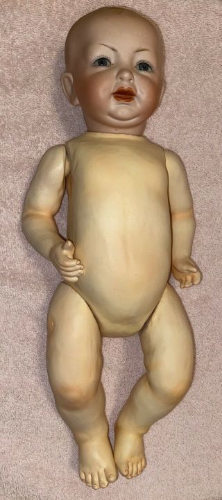 Antique 14” German Bisque Head Character Baby Doll Hertel Schwab 142 Nude 2