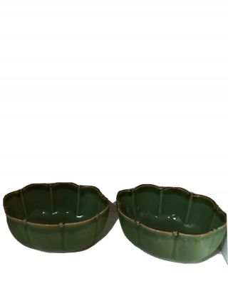 Scalloped Green Vintage Ceramic Bowls Made In Portugal “wh”