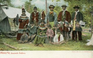Vintage Color Postcard Of Seminole Indians,  Miami,  Fl,  By J.  N Chamberlain