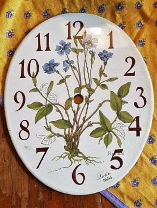 Vintage French Enamelware Clock Face Lulin Paris French Provincial Chic Boho
