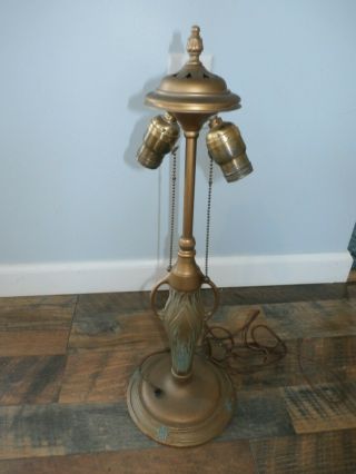 Vintage Antique Unknown Art Deco Brass & Cast Iron Cattails Table Lamp Light