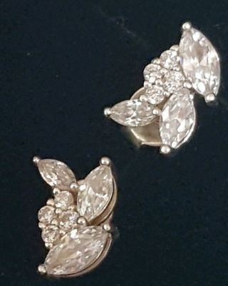 Vintage Bridal Marquise Cut Cubic Zirconia Sterling Silver Cluster Earrings Stud
