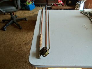 Vintage 3 Piece Custom 8 1/2 Foot Split Bamboo Fly Rod With Cage Style Fly Reel