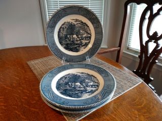 Set Of 4 Vintage Currier And Ives " The Old Grist Mill " Dinner Plates,  10 ",  Vgc
