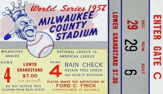 1957 Braves Vs Yankees World Series Ticket Photo 8x10
