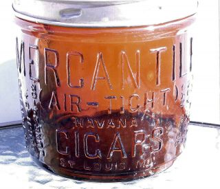 Antique F.  R.  Rice Mercantile Air - Tight Havana 50 Count Amber Glass Cigar Jar