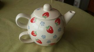 Vintage Tea For One By Laura Ashley Strawberries & Violets Lg 15cm Cup & Teapot
