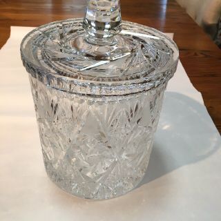 Vintage Hawkes Cut Crystal Biscuit Jar With The Hobstar Pinweel Beveled Pattern