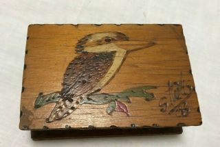 Small Vintage Kookaburra Poker Work Wood Trinket Box