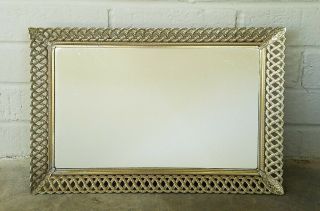 Vintage Rectangle Mirrored Vanity Tray W/gold Filigree Metal Frame 17 X 10