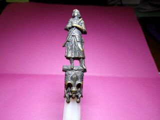 ANTIQUE/VINTAGE BRASS & MOTHER OF PEARL LETTER OPENER W/FIGURAL KNIGHT & SWORD T 2
