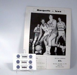 Vintage Marquette Warriors Vs Iowa Hawkeyes 12/8/73 Unmarked Program Basketball