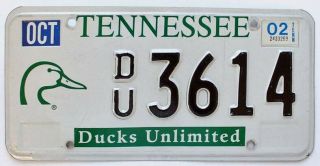 Tennessee 2002 Ducks Unlimited License Plate,  Du 3614,  Wildlife Specialty