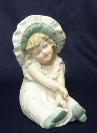 Antique German Bisque Figurine Of Young Girl Sitting Heubach - Type