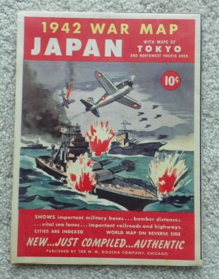 Vintage 1942 Japan Wwii War Map Adjacent Territory Tokyo Northwest Pacific Area