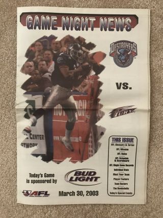 2003 Buffalo Destroyers Arena Football League Program Vs Detroit Fury