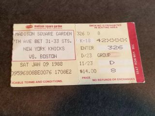 Ticket Stub January 9 1988 York Knicks Vs Boston Celtics Madison Sqaure Gard