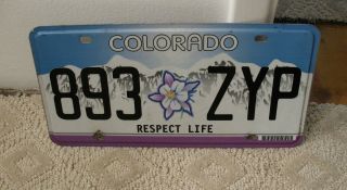 56 - Colorado Respect Life License Plate 893 - Zyp