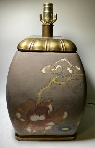 Large Antique Vintage Porcelain Ceramic Hand Painted Floral Lamp